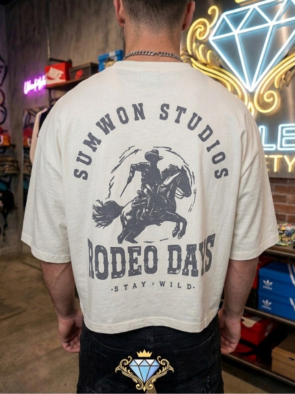 SUMWON x SHEIN Men’s Boxy Cropped Graphic Tee | Rodeo Days | Size Large